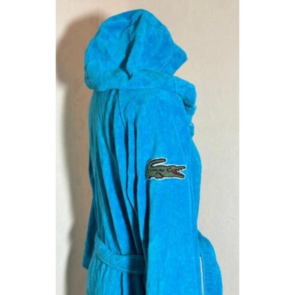 LACOSTE Blue Terry Cloth Hooded Bathrobe - Small/Medium - Picture 2 of 5